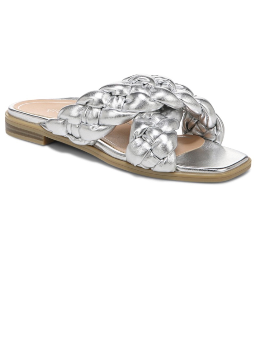 Vionic NIB Metallic Silver Kalina Braided Slide Sandals